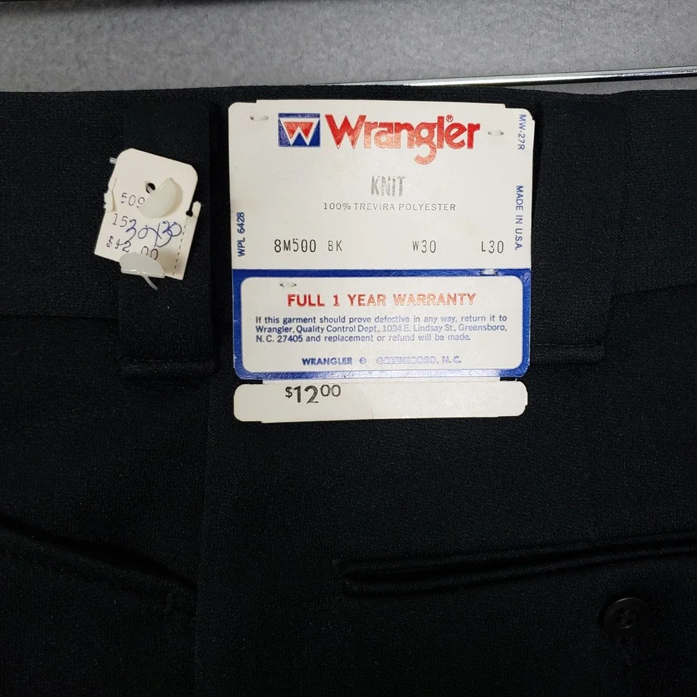 Vintage Wrangler Knit Dress Pants Black Made In USA Size 30x30 Deadstock NWT